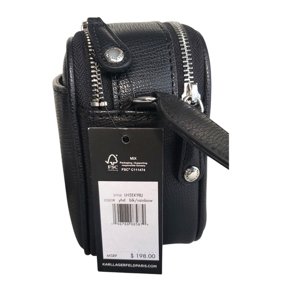 KARL LAGERFELD PARIS Maybelle Black Crossbody Bag Satchel, Rainbow Heart Accents - Picture 15 of 16